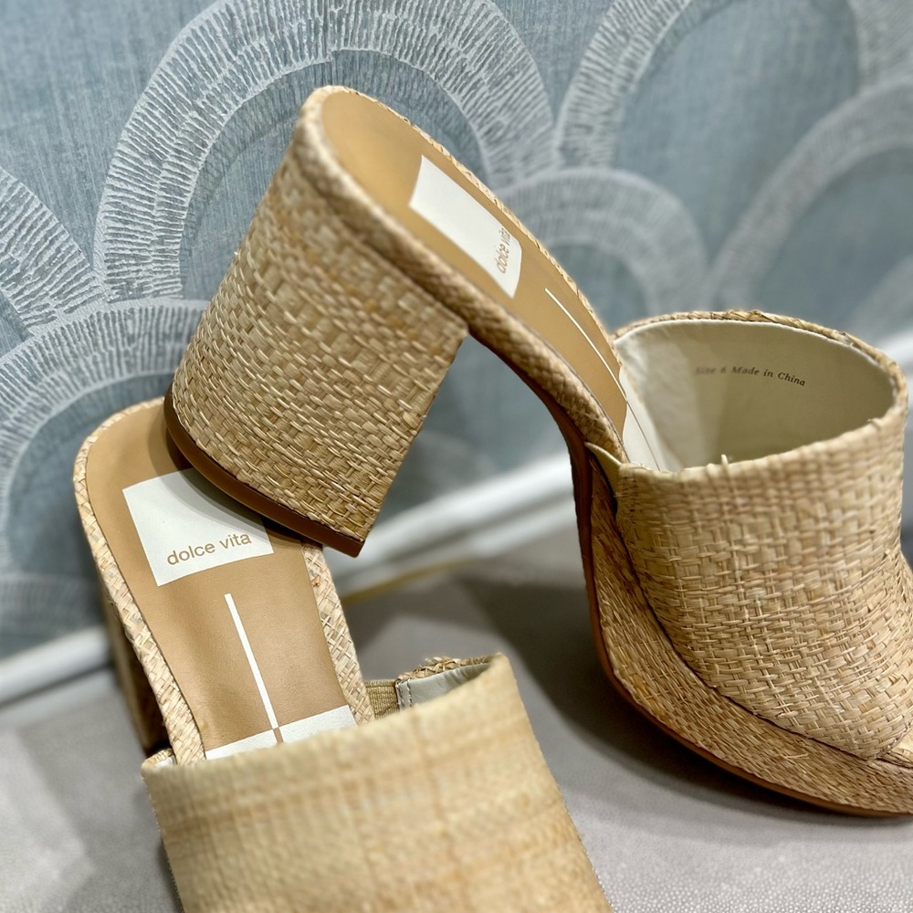 Dolce Vita Marsha Natural Raffia Slip-on Mule Block Heels, SZ 6 - Picture 3 of 8